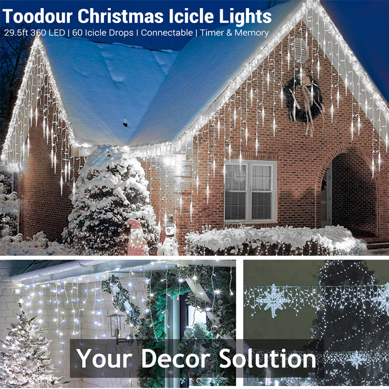 Guirnalda de luces navideñas pequeñas y brillantes en forma de carámbano navideñas, decoración de interiores y exteriores, cortinas LED, cascada, estrella
