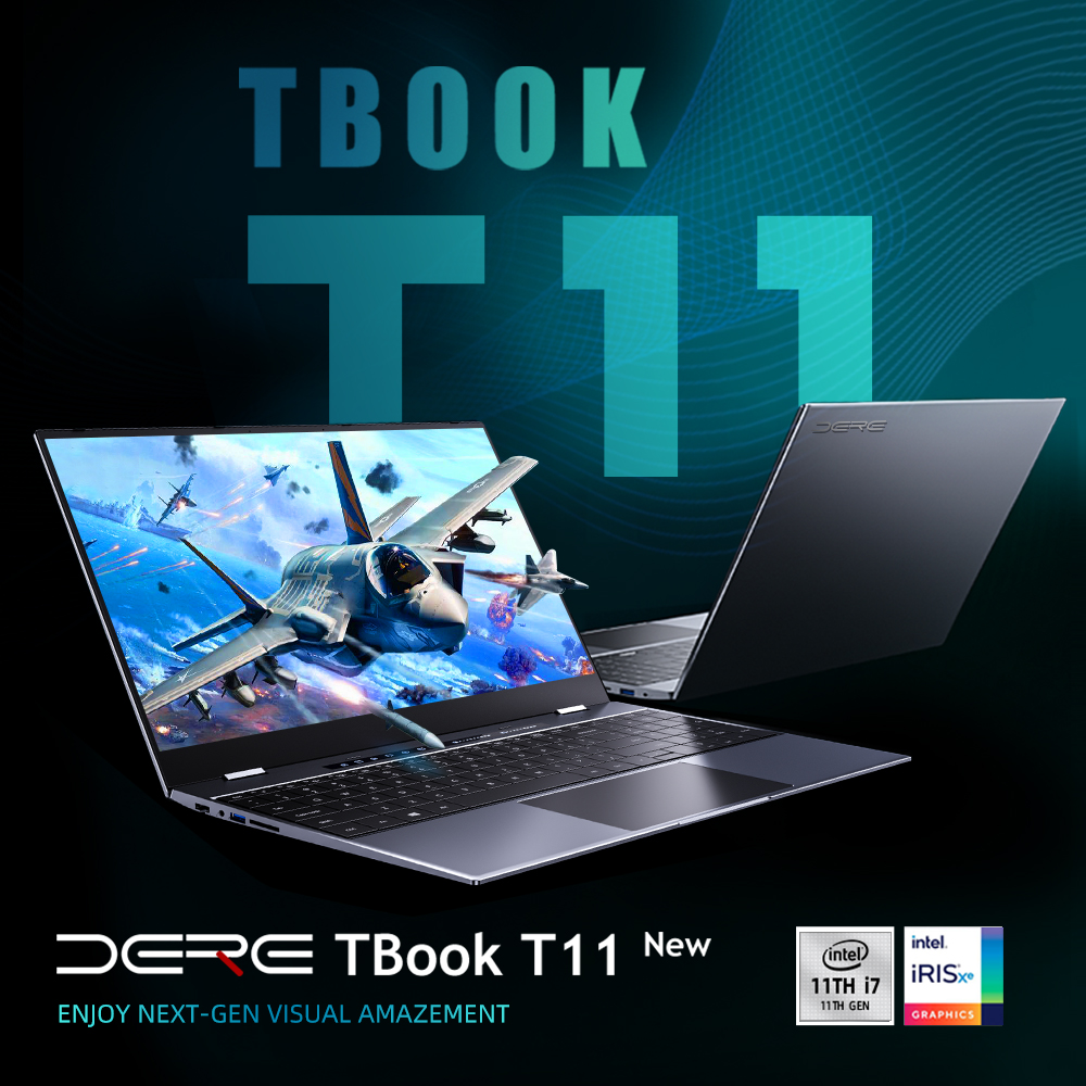 Dere Laptop T11 15.6" 2.5k IPS Intel Core i7-1165G7 16GB RAM 1TB SSD 180° Open Business Office Computer Windows 10 Notebook