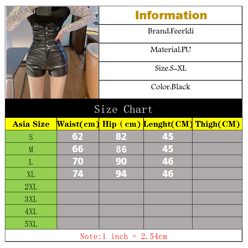 Trendy Women's PU Leather Shorts High Waist Button Ladies Slim Pockets Female Spring Black Sexy Stylish Shorts Trousers Woman
