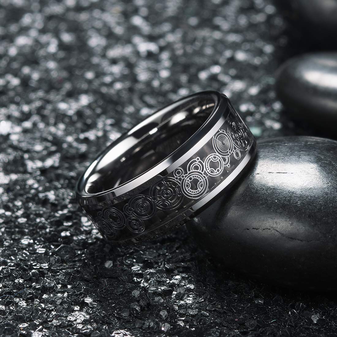8MM Fashion Men's Tungsten Alloy Wedding Ring Geometric Pattern Inlaid Black Carbon Fiber Stainless Steel Men's Wedding Jewelry · v2