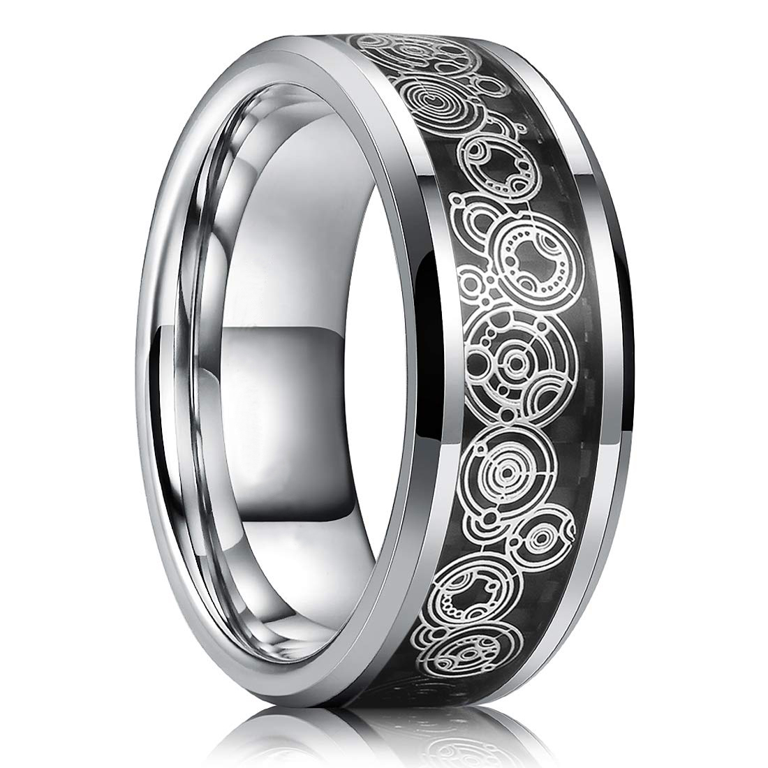 8MM Fashion Men's Tungsten Alloy Wedding Ring Geometric Pattern Inlaid Black Carbon Fiber Stainless Steel Men's Wedding Jewelry · v2