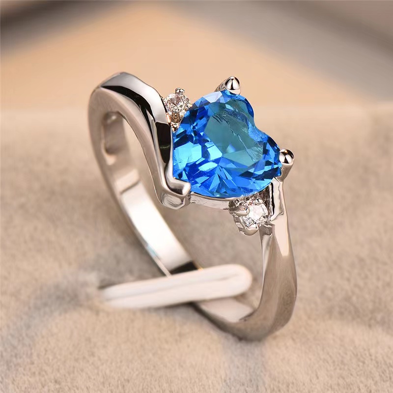 Temperament Women's Jewelry Blue Sapphire Heart Rings for Women Wedding Engagement Silver Rings Party Birthday Gift Jewelry · v2