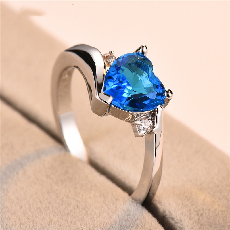 Temperament Women's Jewelry Blue Sapphire Heart Rings for Women Wedding Engagement Silver Rings Party Birthday Gift Jewelry · v2