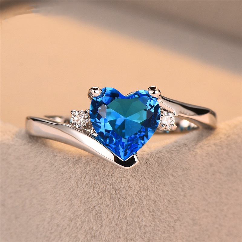 Temperament Women's Jewelry Blue Sapphire Heart Rings for Women Wedding Engagement Silver Rings Party Birthday Gift Jewelry · v2