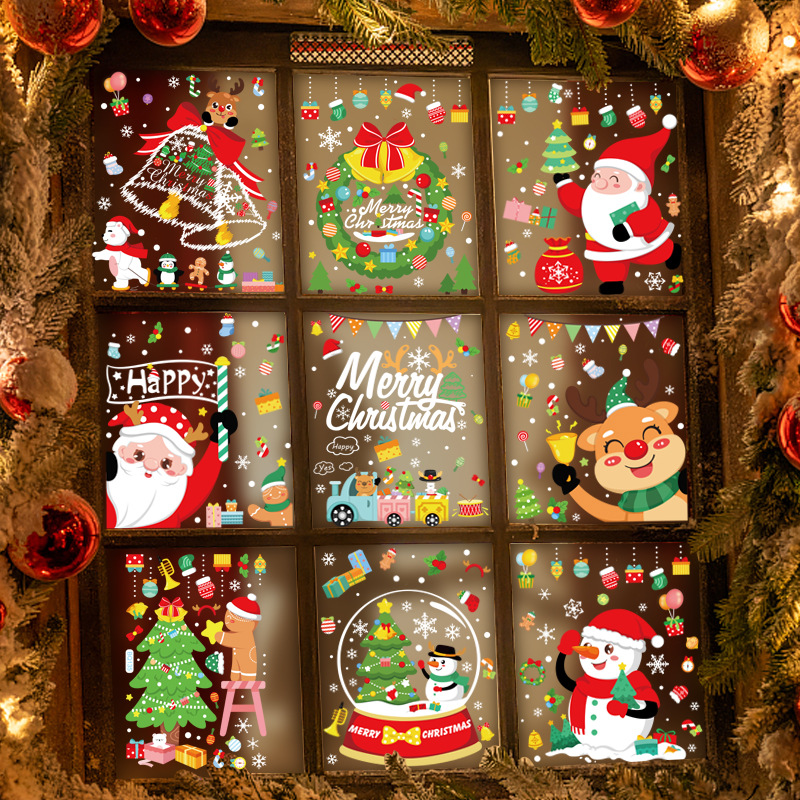 Merry Christmas Window Stickers Snowman Elk Christmas Tree Feliz Navidad Xmas Decor For Home 2022 Kids Favor Santa Claus Gifts · v2