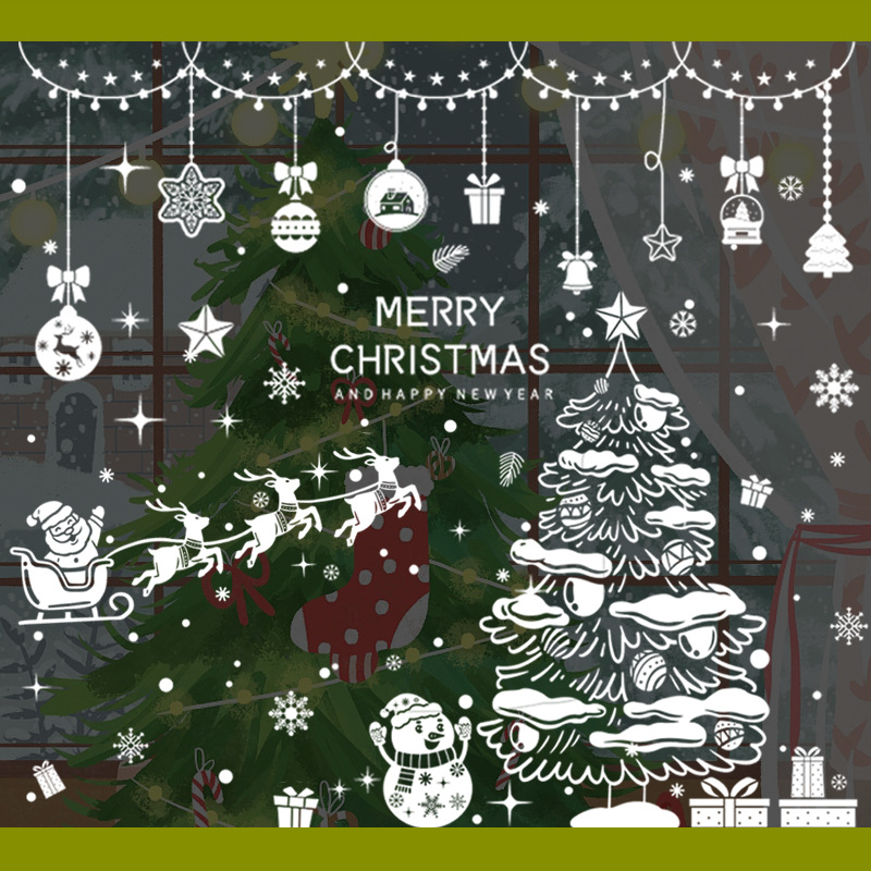 Christmas Decorative Glass Stickers 2023 Merry Christmas Decorations For Home Santa Elk Snowman Electrostatic Stickers New Year · v2