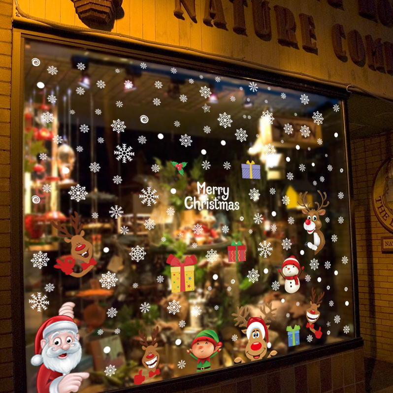 New Christmas Pure White Snowflake Window Stickers Xmas Santa Elk Wall Stickers Mall Home Window Electrostatic Sticker Xmas 2022 · v2