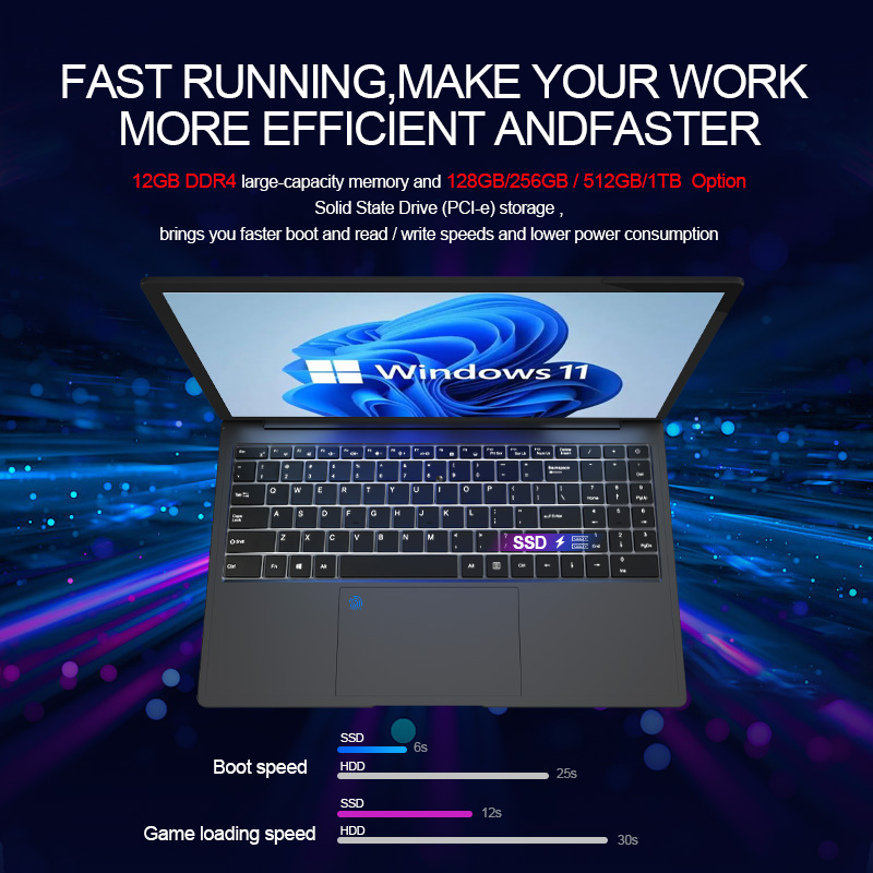 Computer portatili da gioco CRELANDER da 15.6 pollici Intel Celeron N5095 12 GB RAM 256 GB SSD Notebook Pc Computer portatile