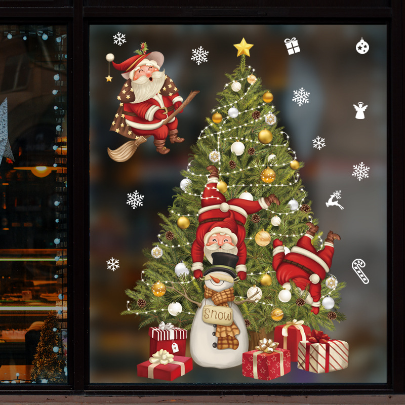 New Christmas Decoration Window Stickers Santa Gifts Merry Christmas Mirror Sticker Xmas Tree Window Glass Sticker New Year 2023 · v2