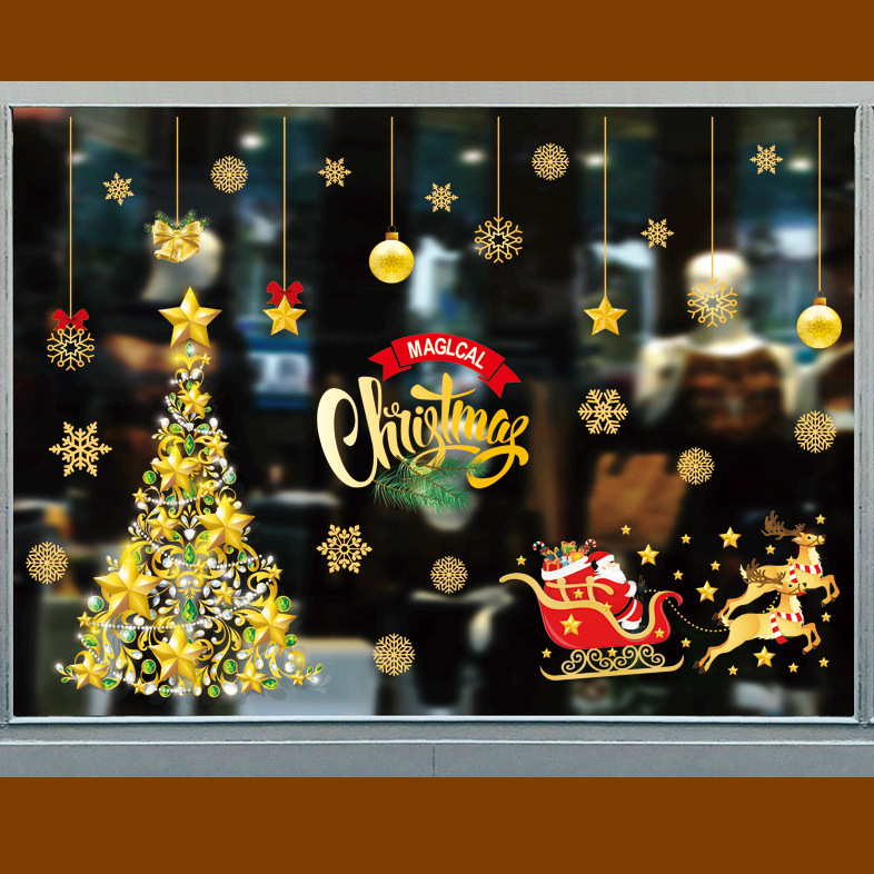 New Christmas Decoration Window Stickers Santa Gifts Merry Christmas Mirror Sticker Xmas Tree Window Glass Sticker New Year 2023 · v2