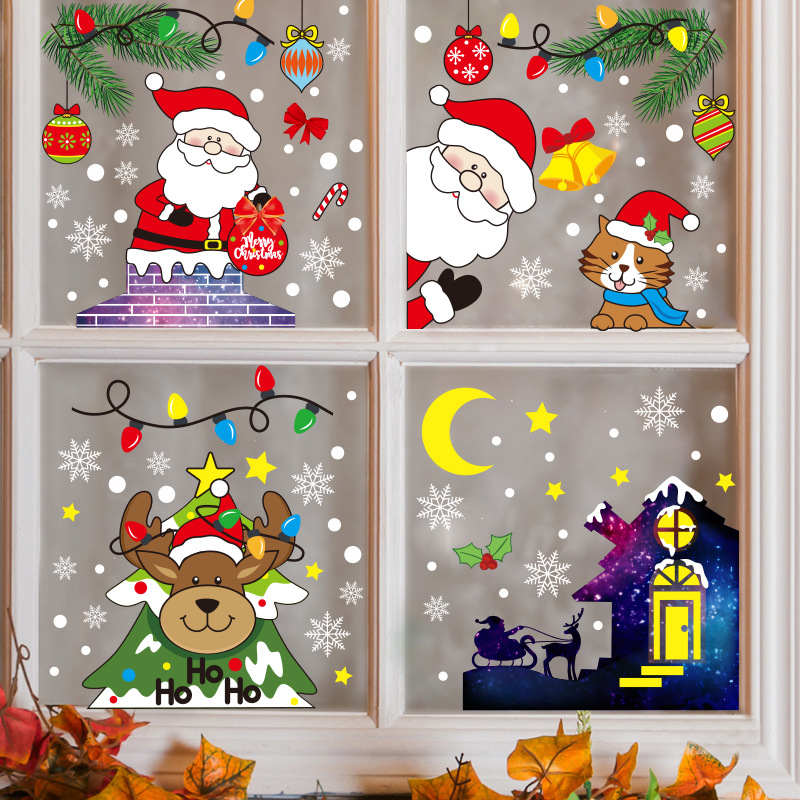 2022 New Christmas Snowman Elk Santa Stickers Window Glass Electrostatic Sticker Merry Christmas Decor For Home Xmas Ornaments · v2
