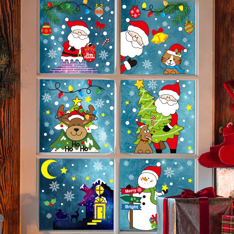 2022 New Christmas Snowman Elk Santa Stickers Window Glass Electrostatic Sticker Merry Christmas Decor For Home Xmas Ornaments · v2