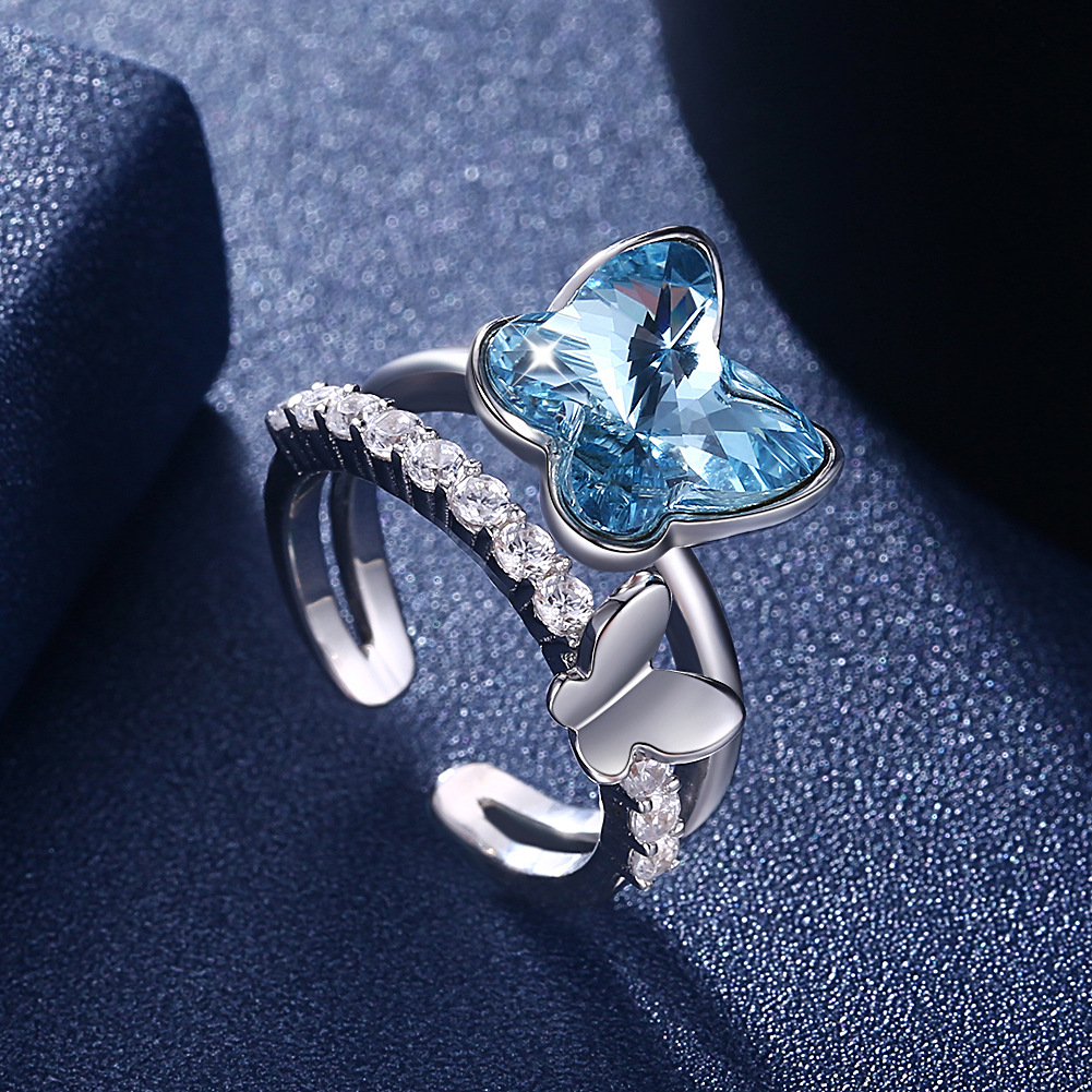 Anillo de plata con apertura de cristal 925 con forma de mariposa Svr393