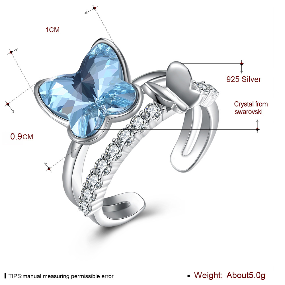 Anillo de plata con apertura de cristal 925 con forma de mariposa Svr393