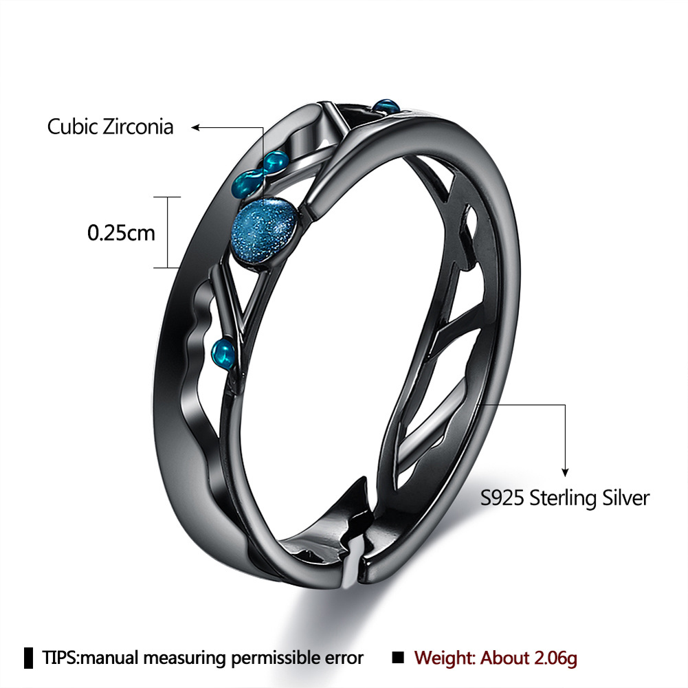 S925 Sterling Silver Couple's Ring Ins Style Fashion Plated Black Gun Color Men and Women Couple Rings Gift Pter091 · v2