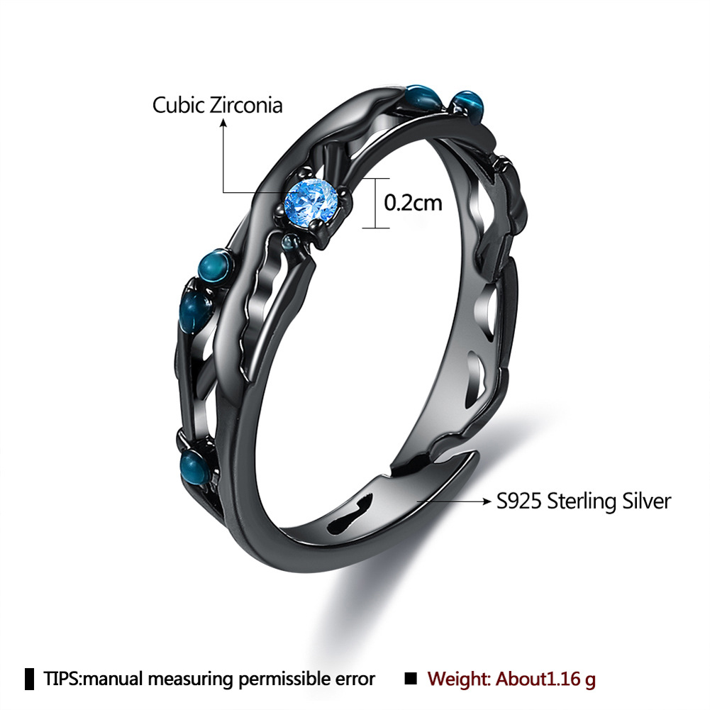 S925 Sterling Silver Couple's Ring Ins Style Fashion Plated Black Gun Color Men and Women Couple Rings Gift Pter091 · v2