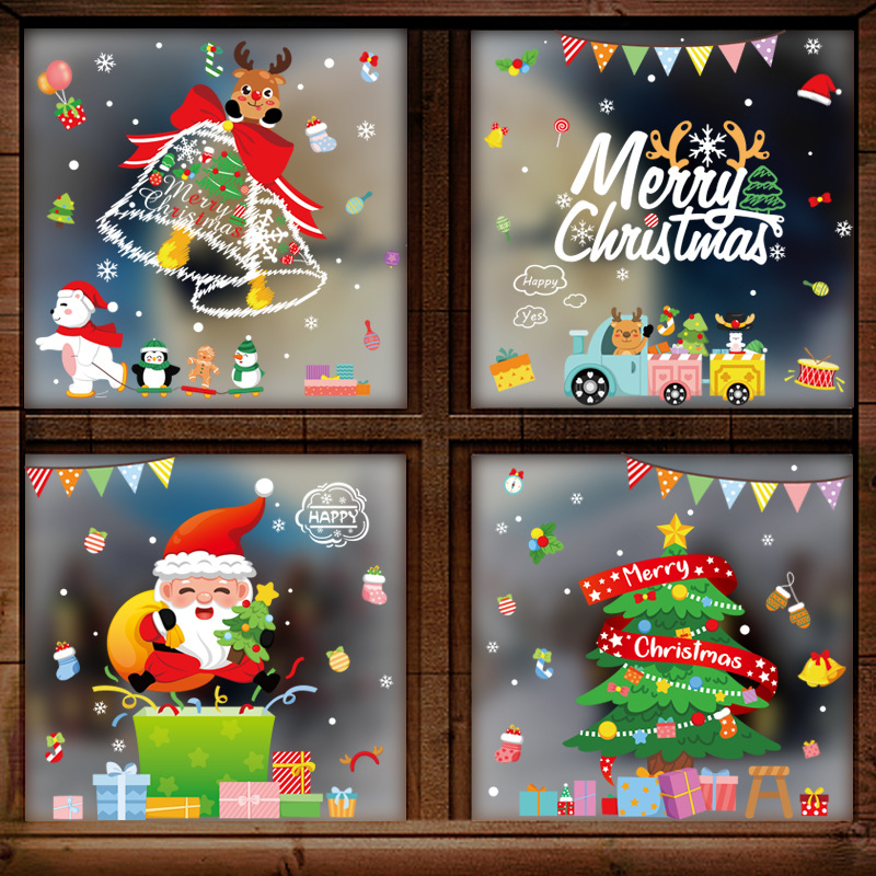 Christmas Snowman Elk Window Stickers Merry Christmas Decor For Home Electrostatic Stickers Xmas Mall Glass Window Arrangement · v2