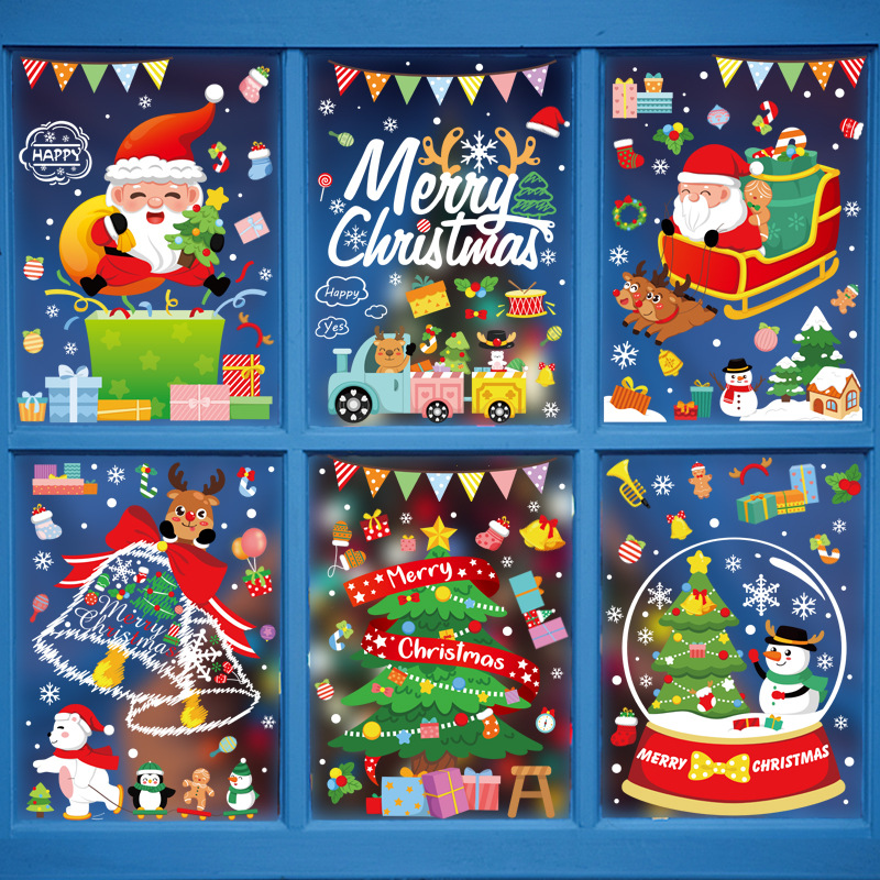 Christmas Snowman Elk Window Stickers Merry Christmas Decor For Home Electrostatic Stickers Xmas Mall Glass Window Arrangement · v2
