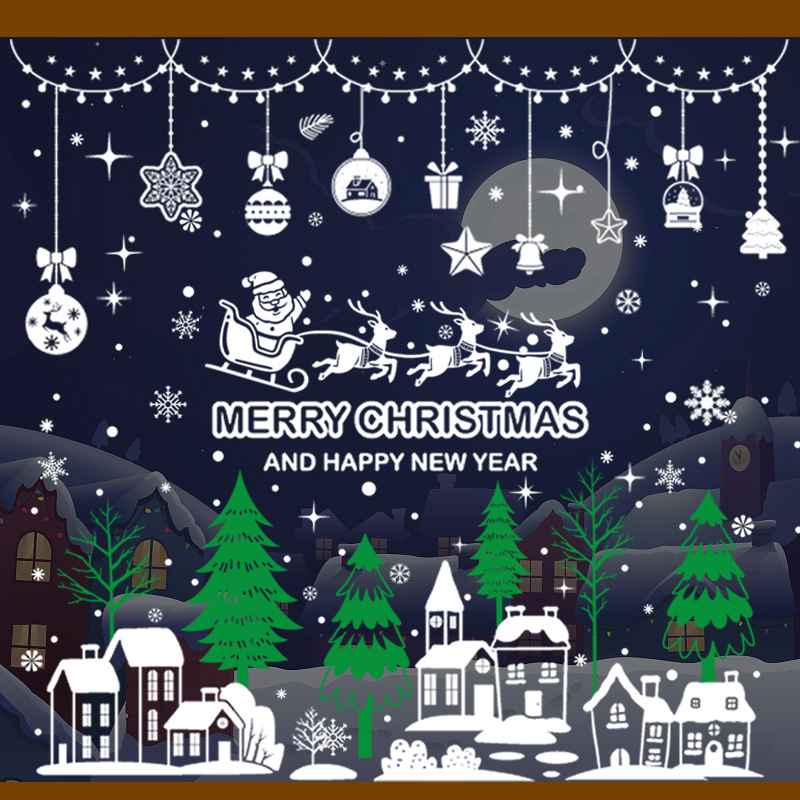 Merry Christmas Decorative Glass Stickers Christmas Decorations For Home Santa Elk Snowman Electrostatic Stickers Navidad 2023 · v2