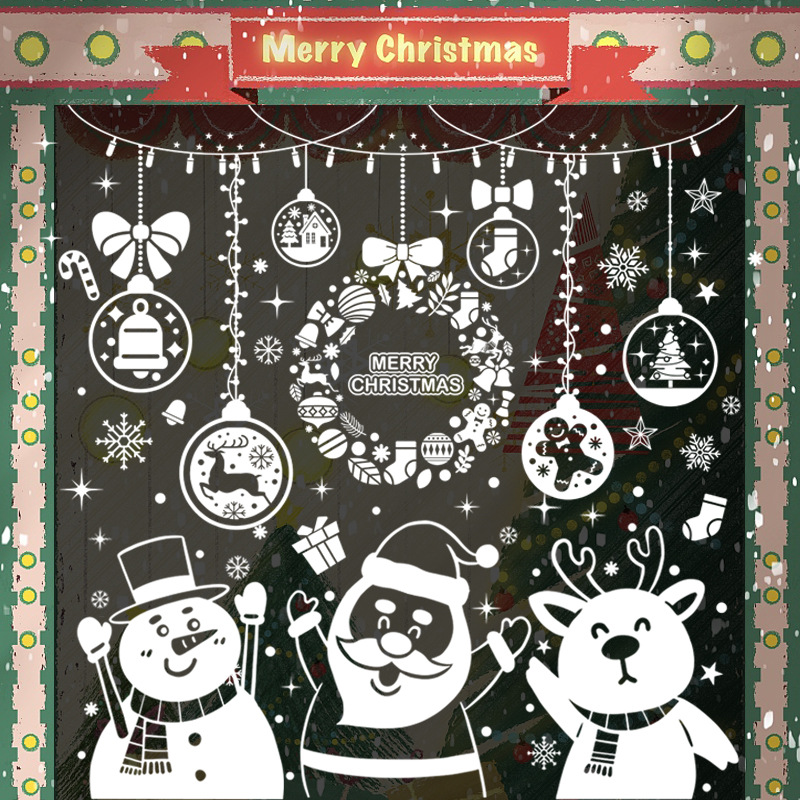 Merry Christmas Decorative Glass Stickers Christmas Decorations For Home Santa Elk Snowman Electrostatic Stickers Navidad 2023 · v2