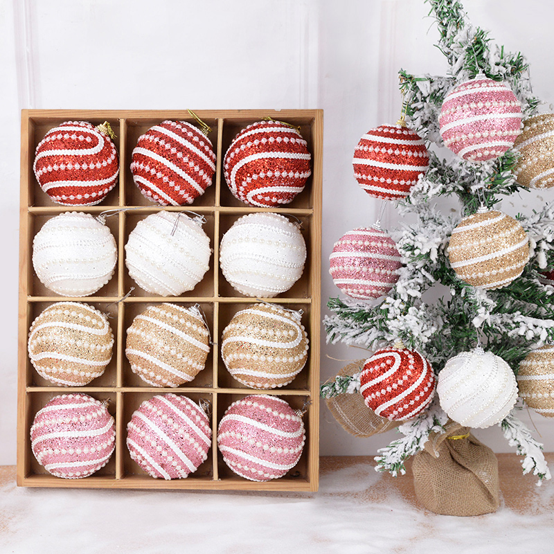 2/4Pcs 8cm Christmas Balls Glitter Xmas Tree Hanging Foam Bauble Pendant Ornaments Christmas Decoration For Home 2023 Navidad · v3