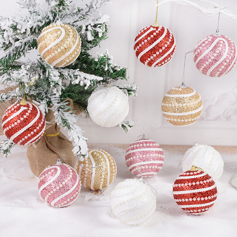 2/4Pcs 8cm Christmas Balls Glitter Xmas Tree Hanging Foam Bauble Pendant Ornaments Christmas Decoration For Home 2023 Navidad · v3