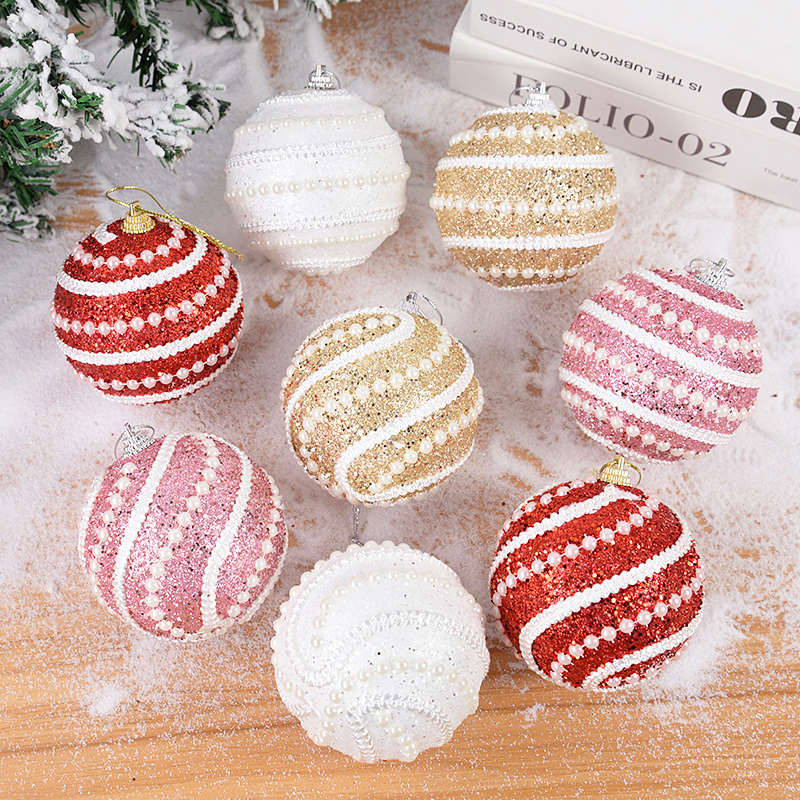 2/4Pcs 8cm Christmas Balls Glitter Xmas Tree Hanging Foam Bauble Pendant Ornaments Christmas Decoration For Home 2023 Navidad · v3