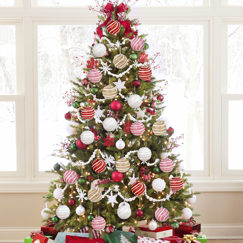 2/4Pcs 8cm Christmas Balls Glitter Xmas Tree Hanging Foam Bauble Pendant Ornaments Christmas Decoration For Home 2023 Navidad · v3