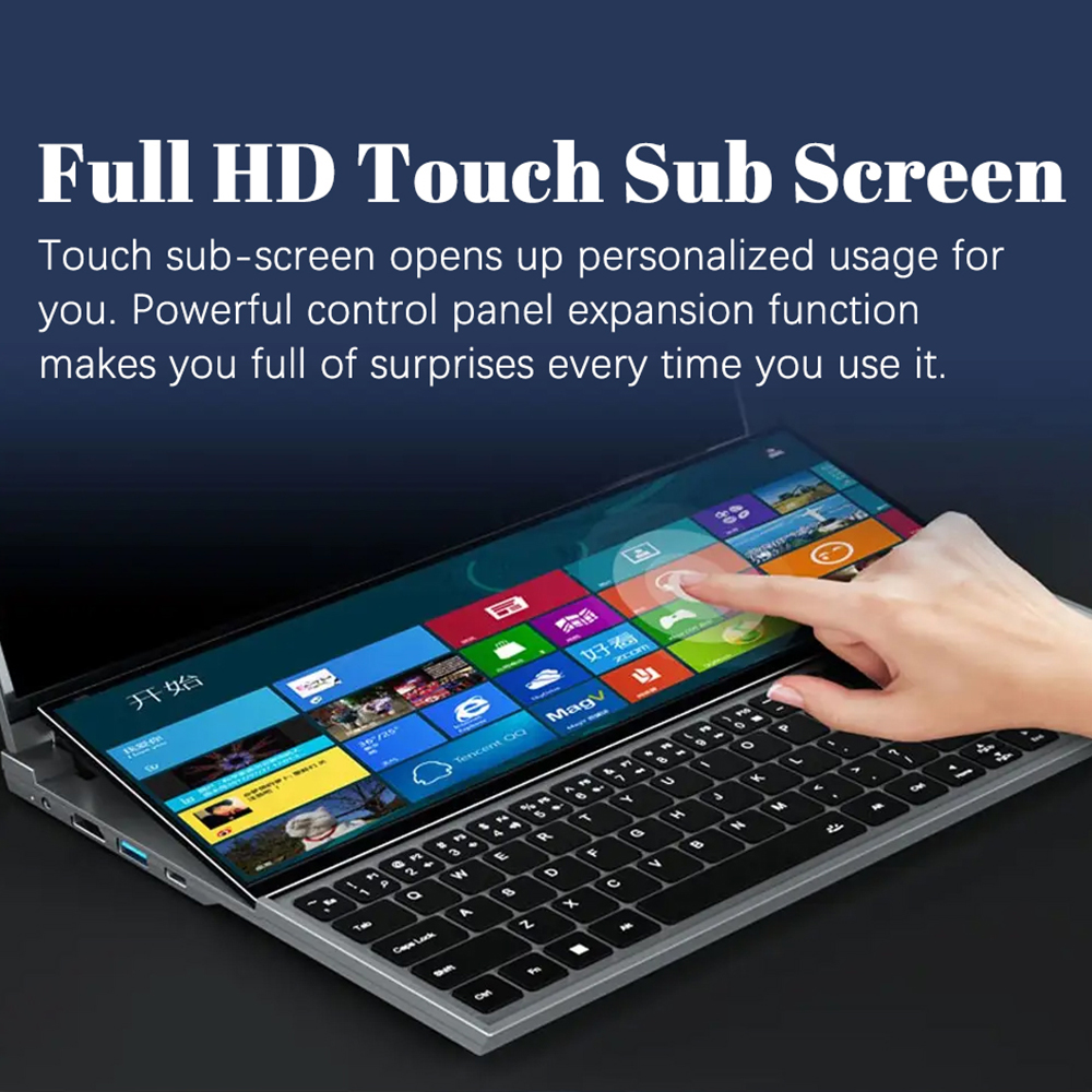 CRELANDER Dual Screen Laptop 16.1 Inch + 14.1 Inch Touch Screen Core i7 10750H Processor Gaming Laptop Notebook Computer · v3
