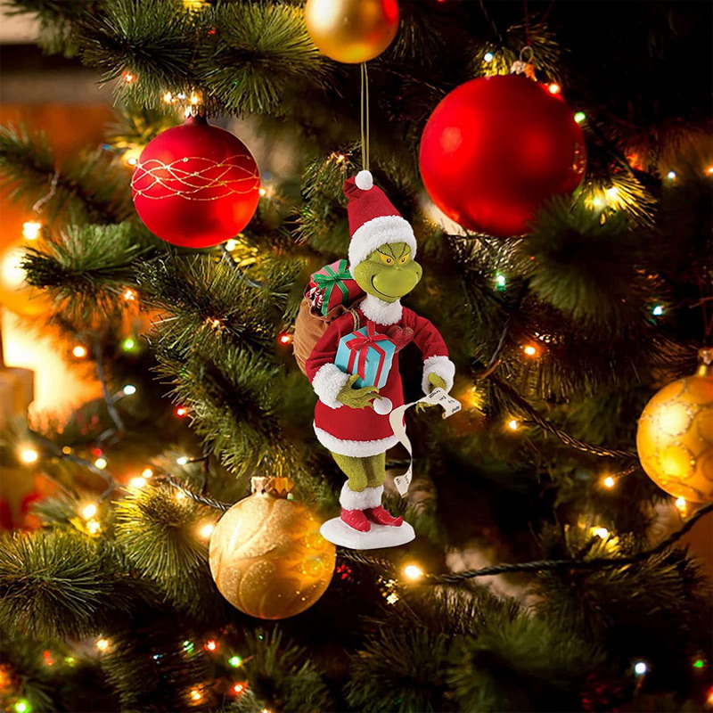 The Green Stole Christmas Tree Flat Pendant Decoration 2023 New Resin Cartoon Ornaments For Children Xmas Tree Hanging Pendants · v2
