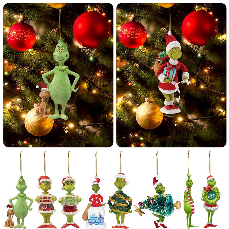 The Green Stole Christmas Tree Flat Pendant Decoration 2023 New Resin Cartoon Ornaments For Children Xmas Tree Hanging Pendants · v2