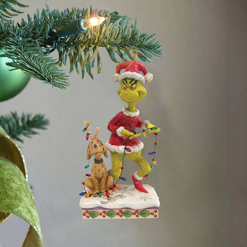 The Green Stole Christmas Tree Flat Pendant Decoration 2023 New Resin Cartoon Ornaments For Children Xmas Tree Hanging Pendants · v2