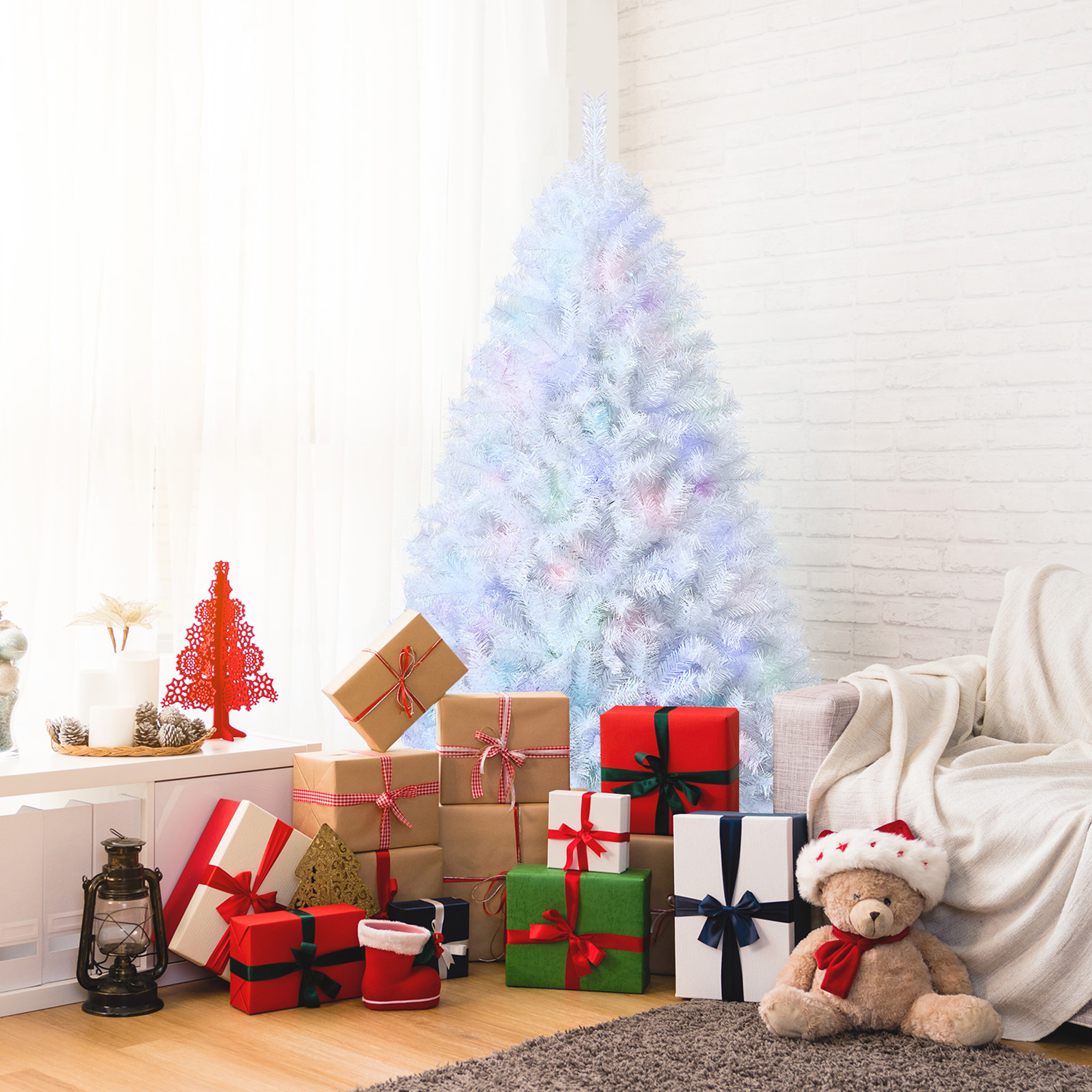 Cây Giáng sinh nhân tạo trắng 6 FT bao gồm cây Xmas chưa được thắp sáng