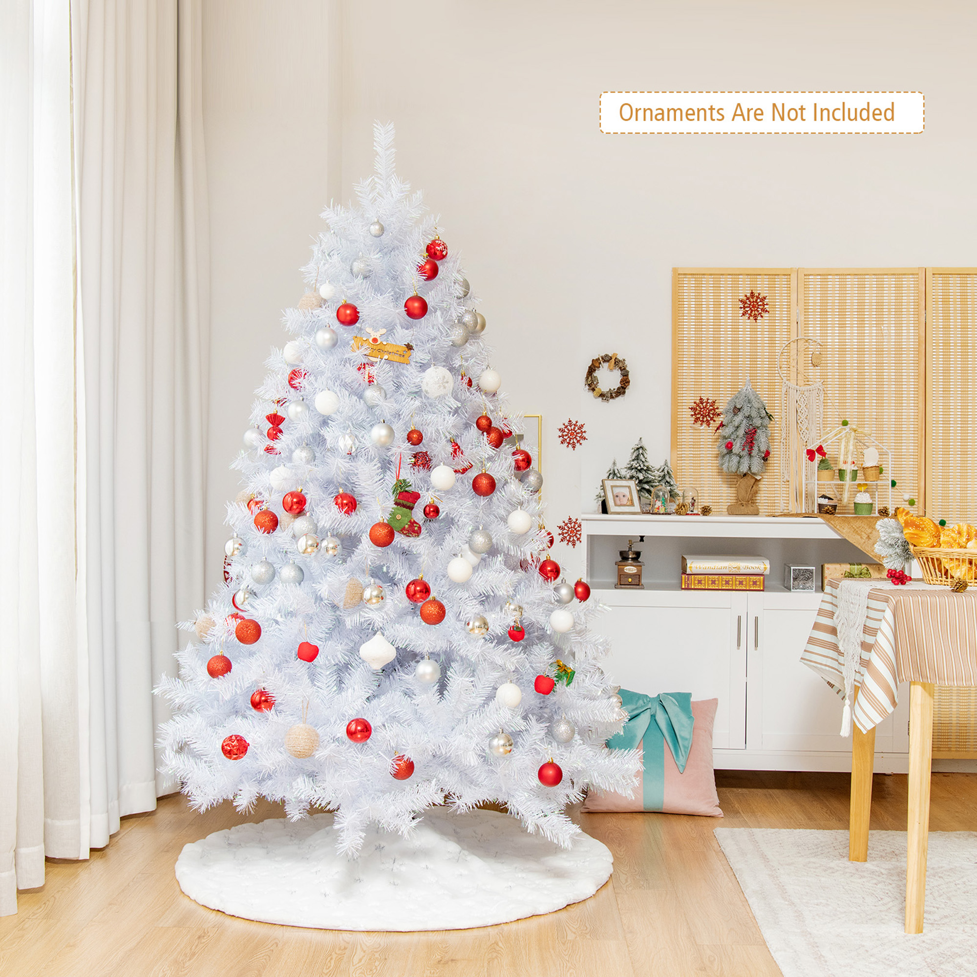 6 FT White Artificial Christmas Tree Hinged Unlit Iridescent Xmas Tree · v4