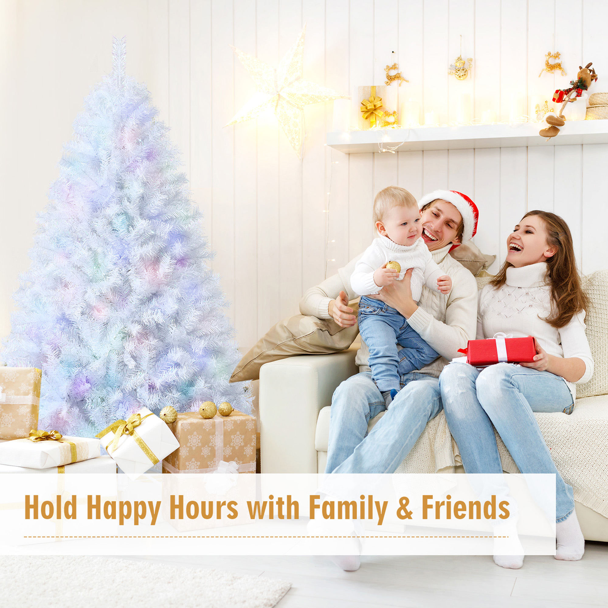 6 FT White Artificial Christmas Tree Hinged Unlit Iridescent Xmas Tree · v4