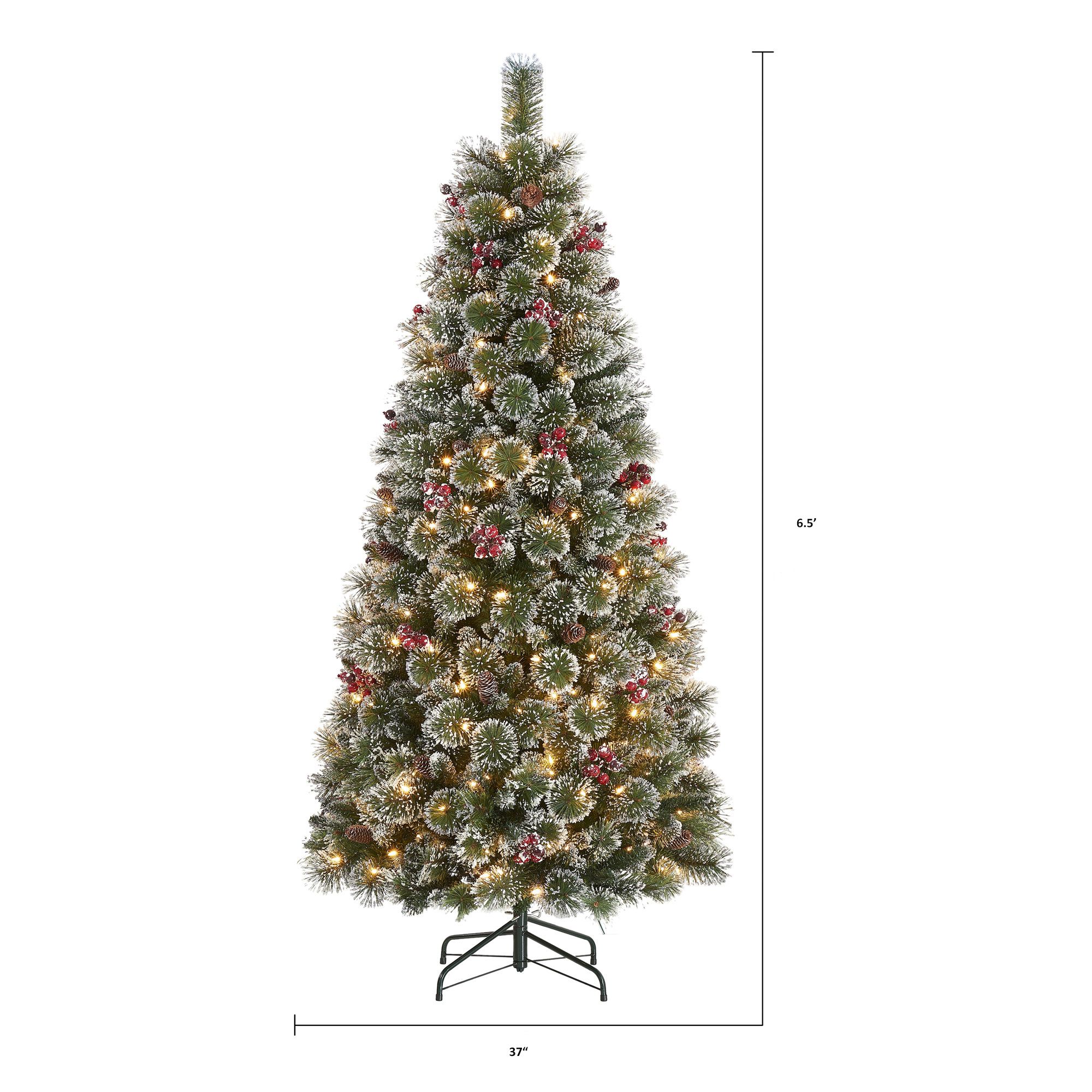 Beautiful Christmas Decoration 6.5ft Pre-Lit Glittering Frost Pine Christmas Tree, Warm White LED, Green, 6.5' · v6