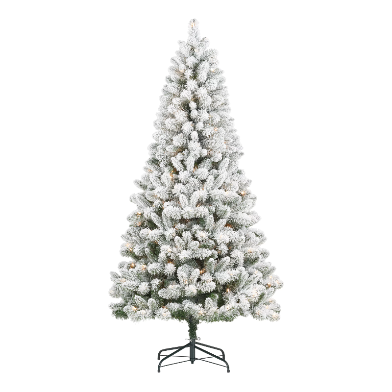 6.5ft Pre-Lit Artificial Christmas Tree Flocked Pine with 787 Flocked Branch Tips and 250 Clear Incandescent Lights Metal Stand · v4