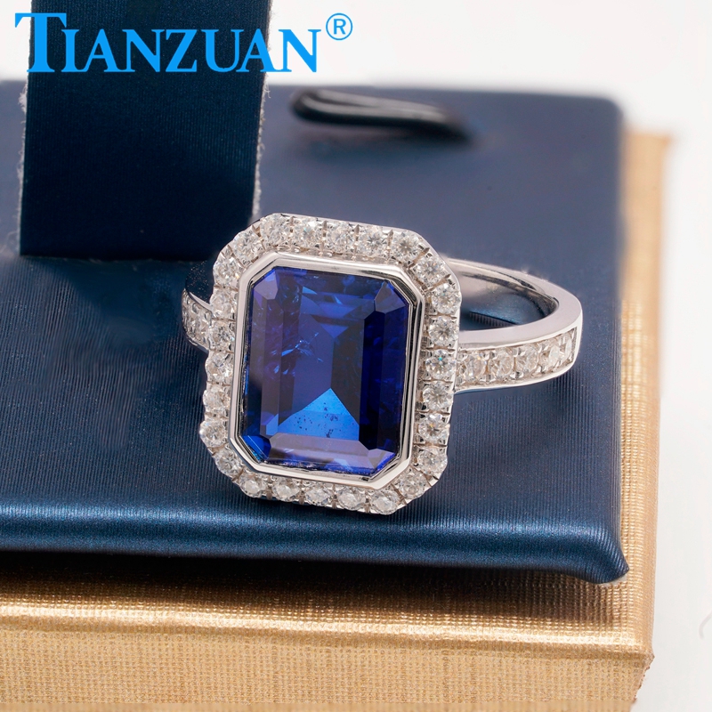 9x11mm Main Stone  Lab Grown Diamond Sapphire Ring Rectangle Shape  10K 14K 18K Fine Jewelry