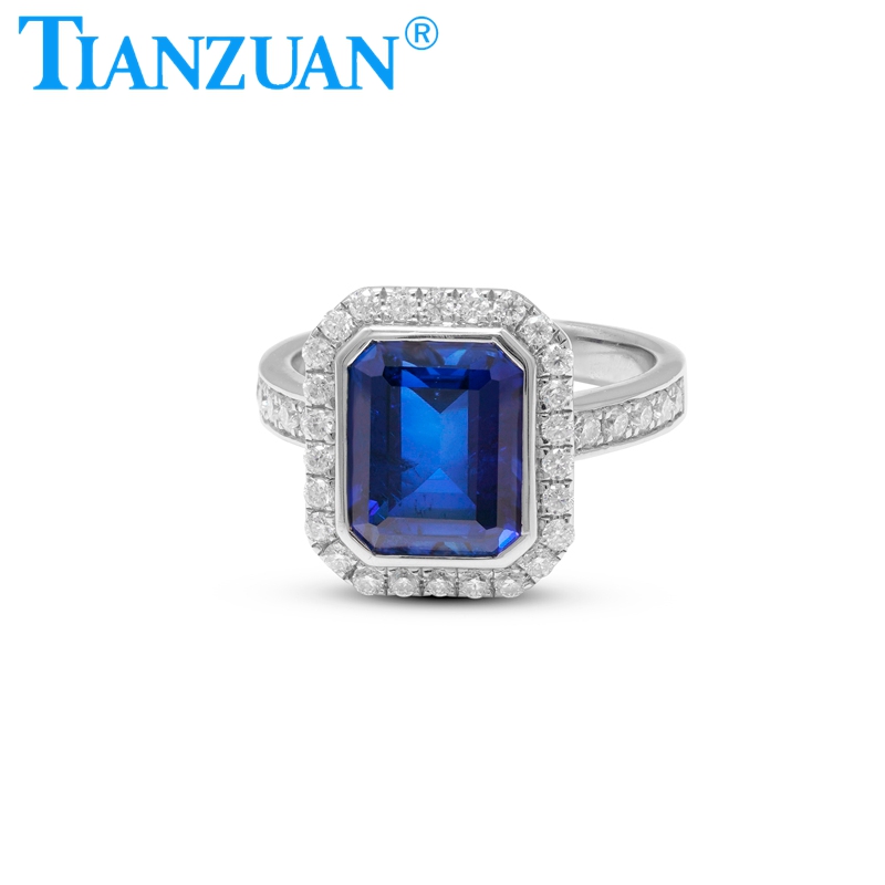9x11mm Main Stone  Lab Grown Diamond Sapphire Ring Rectangle Shape  10K 14K 18K Fine Jewelry