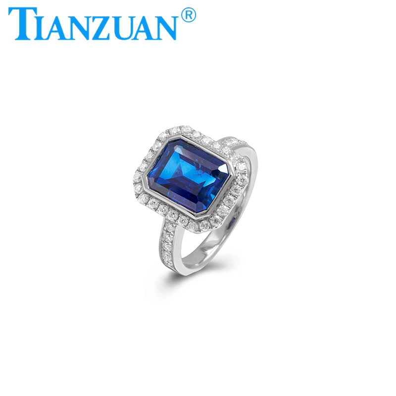 9x11mm Main Stone  Lab Grown Diamond Sapphire Ring Rectangle Shape  10K 14K 18K Fine Jewelry