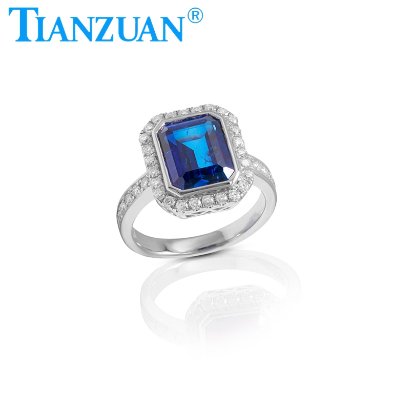 9x11mm Main Stone  Lab Grown Diamond Sapphire Ring Rectangle Shape  10K 14K 18K Fine Jewelry