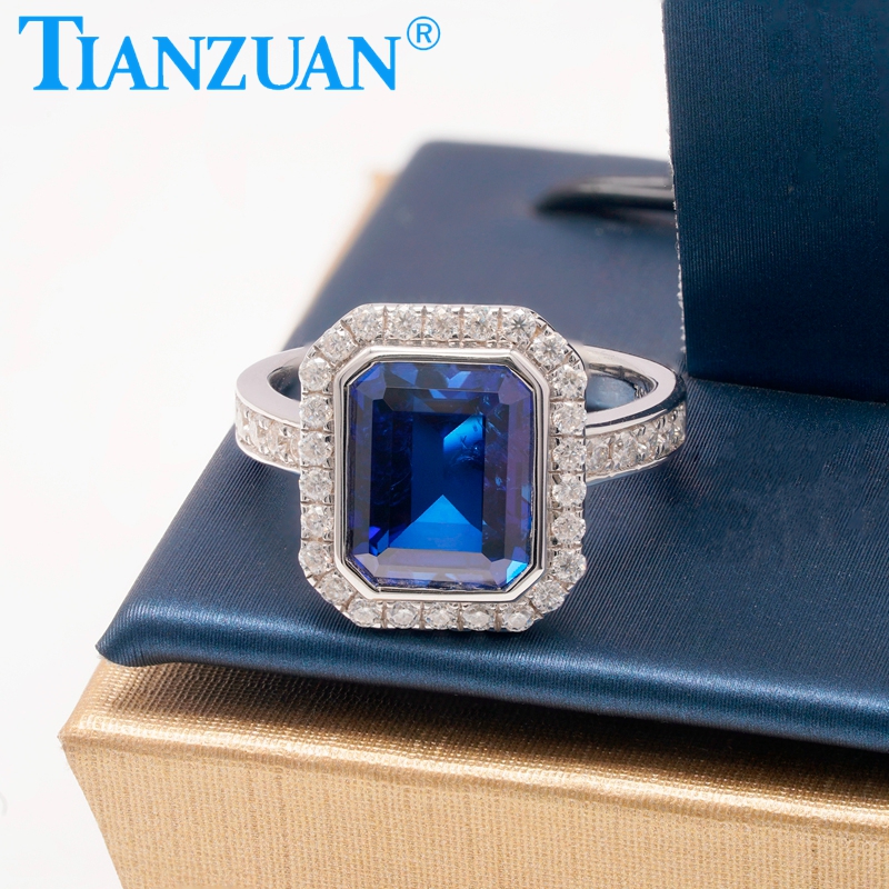 9x11mm Main Stone  Lab Grown Diamond Sapphire Ring Rectangle Shape  10K 14K 18K Fine Jewelry
