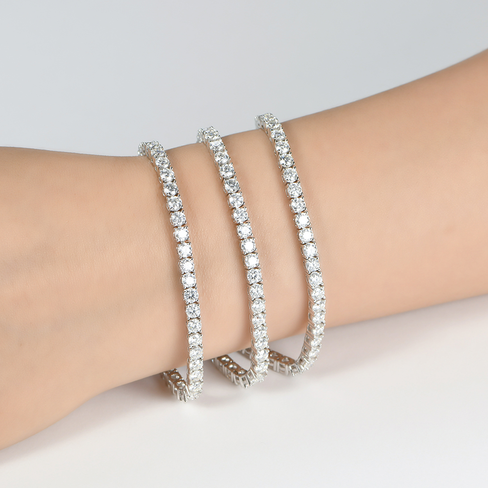 ATTAGEMS Solid 925 Sterling Silver Moissanite Tennis Bracelets for Women Round 3.5mm Charm Bracelet for Engagement Party Gifts · v3