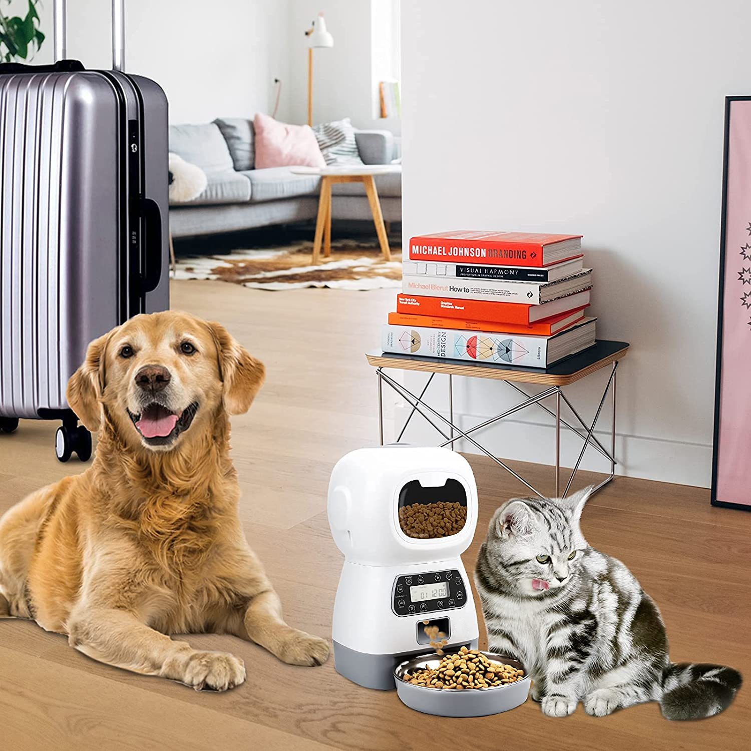Automatische voerbak voor huisdieren, 3,5 liter, slimme voedseldispenser voor katten, honden, timer, roestvrijstalen kom, automatische hondenvoeding, dierbenodigdheden