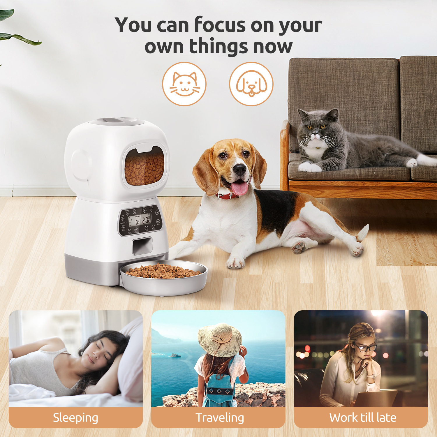 Automatische voerbak voor huisdieren, 3,5 liter, slimme voedseldispenser voor katten, honden, timer, roestvrijstalen kom, automatische hondenvoeding, dierbenodigdheden