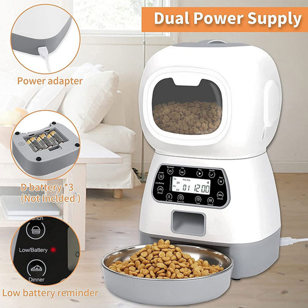 Automatische voerbak voor huisdieren, 3,5 liter, slimme voedseldispenser voor katten, honden, timer, roestvrijstalen kom, automatische hondenvoeding, dierbenodigdheden