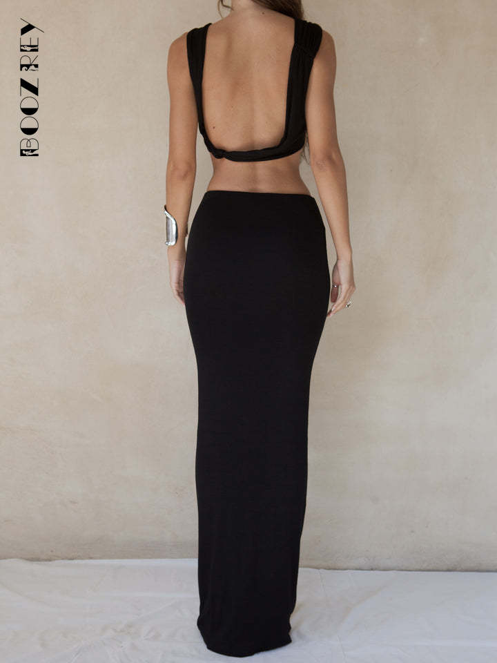 BoozRey Sexy Backless Backless Sleeveless Long Skirt Set for Women Elegant Party Club Clothing Summer Skinny Lady Robe Dress Set