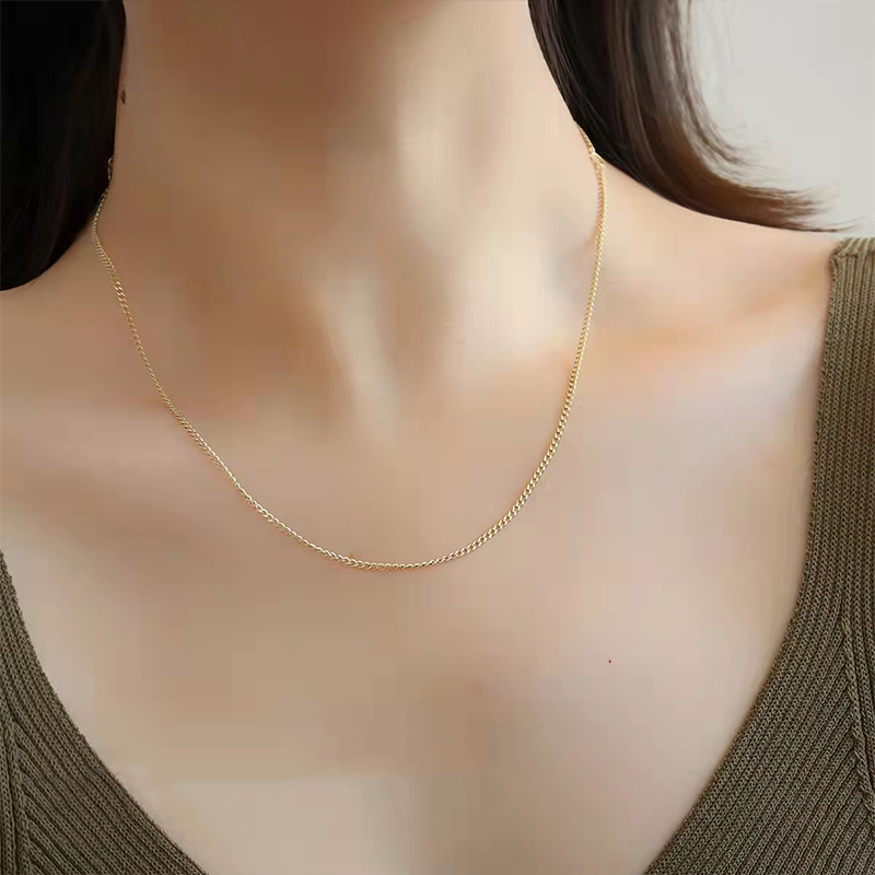 CHUHAN Real 18K Gold Cuban Choker Necklace AU750 Strong Gloss and Good Texture Clavicle Chain Luxury Jewelry for Women · v2