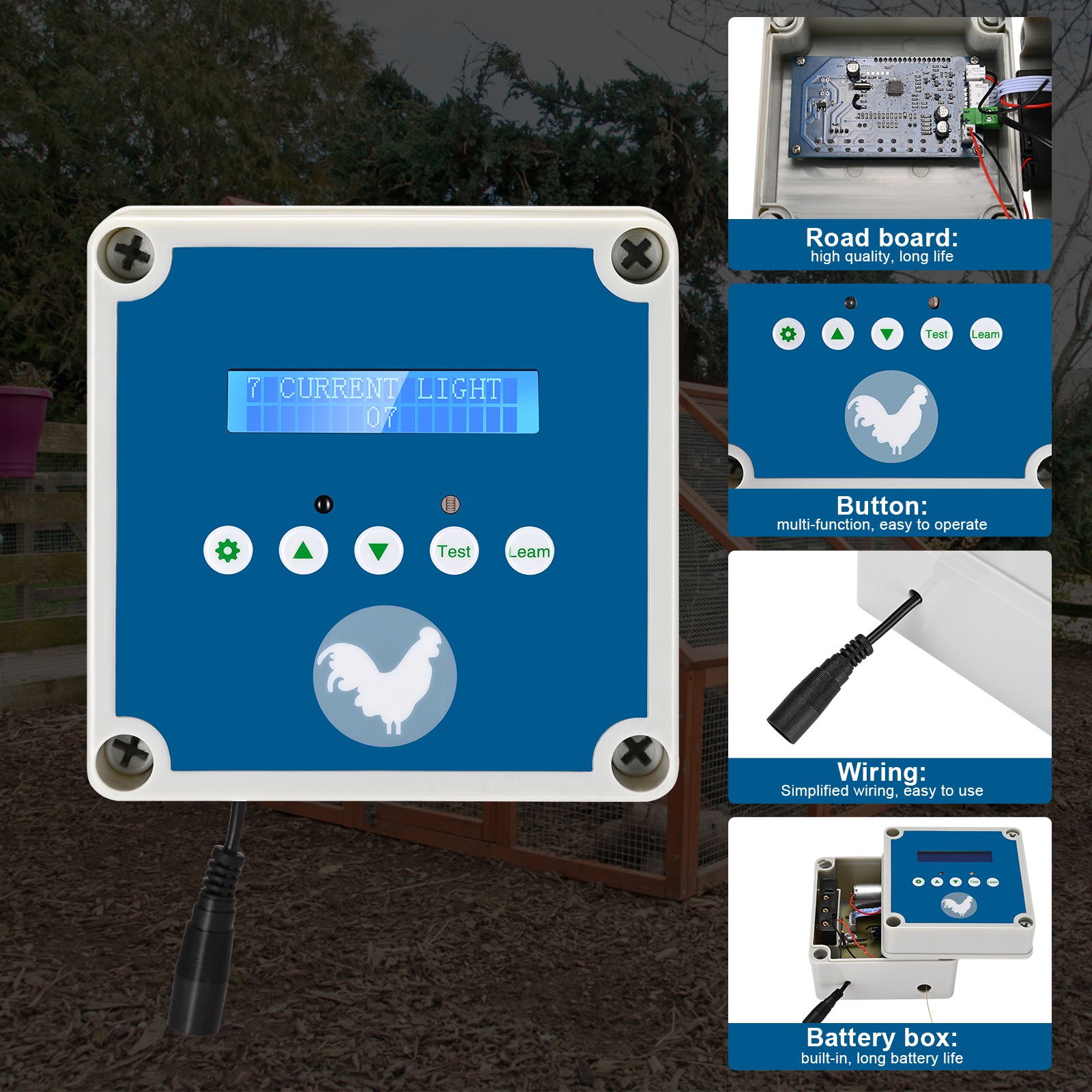 Chicken Coop Door Control Box Automatic Chicken Coop Door With Timer&amp;Light Sensor,，with LCD Screen，Battery&amp;power