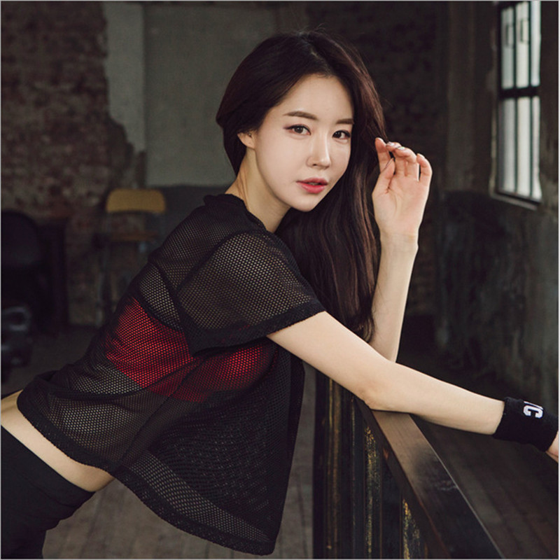 Creema Minne Women Sexy Mesh Yoga Shirt Quick Dry Sport Fitness Running Shirt Gym Tank Top Workout Exercises T-Shirt Sportwear